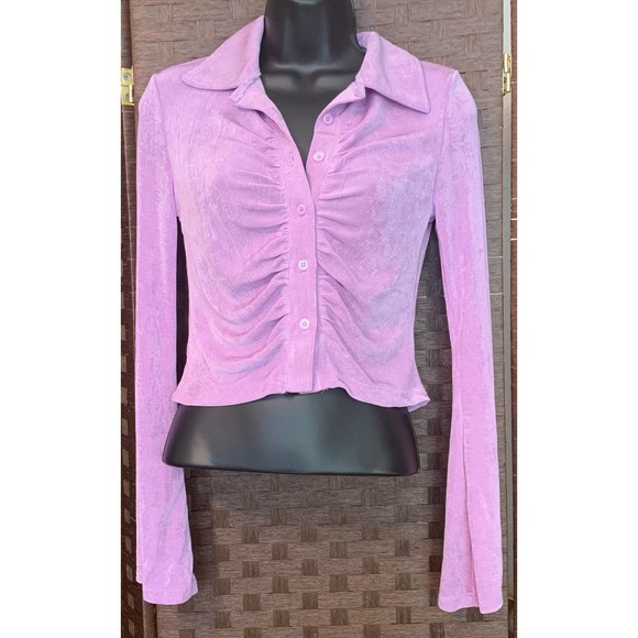 Flared Long Sleeve Button Down Shirt- Size Medium - Picture 3 of 3